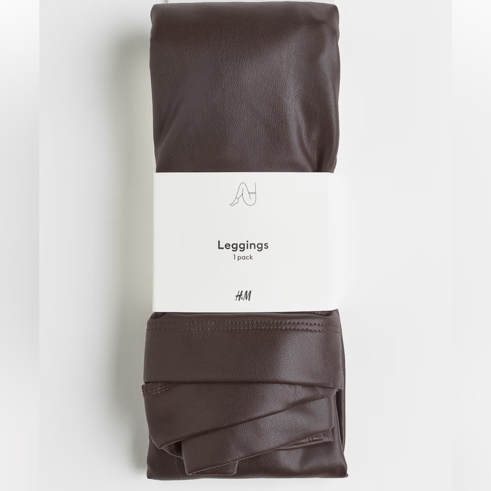 H&M coated faux leggings dark brown small